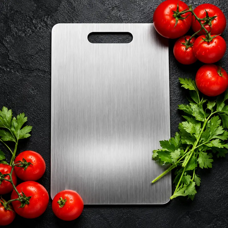 Katori titanium cutting board with tomatoes and parsley